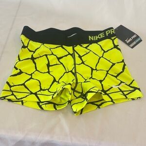 NWT Nike Pro Neon Yellow and Black Patterned Shorts